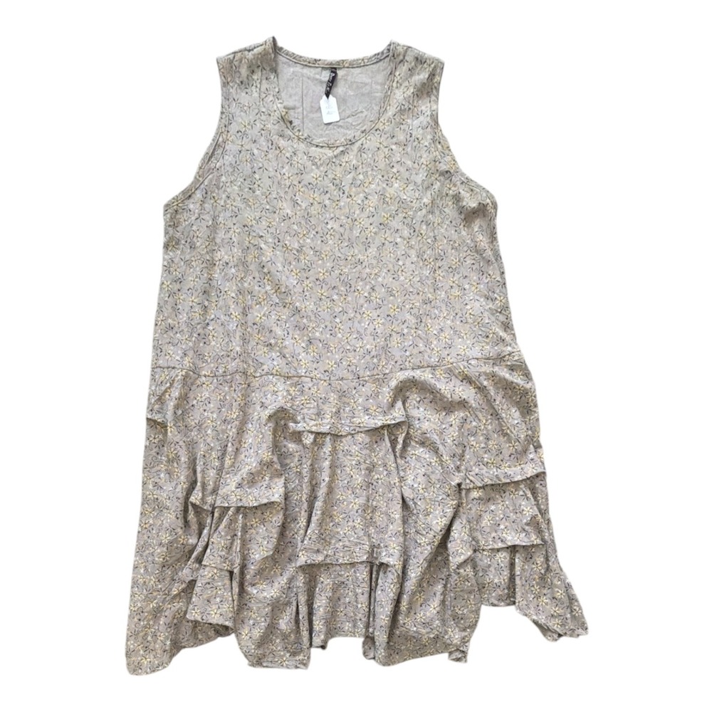 Dress To Kill Womens Sz 1/OSLagenlook Tiered Ruffle Floral‎ Midi Dress Taupe USA